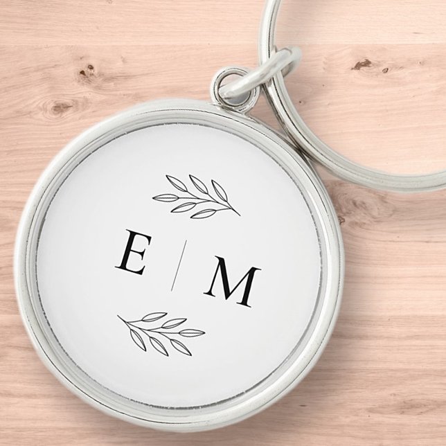 Modern Enkel Chic, Monogram för Chic i Eleganten b Rund Silverfärgad Nyckelring (Skapare uppladdad)