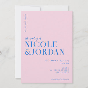 Modern enkel Chic Rosa Blue Bröllop Inbjudningar