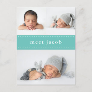 Modern Enkel Chic - Stitch Photo Baby Birth Meddelande Vykort
