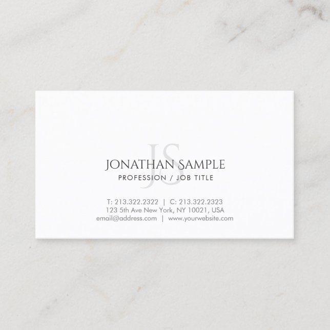 Modern enkel Chic Trendig Monogram Plain Visitkort (Framsida)