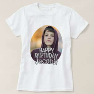 Modern Enkel Cool Anpassad Foto Födelsedagsgratula T Shirt