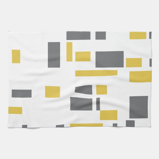 Modern, enkel, cool geometrisk gul grå mönster kökshandduk (Horisontell)