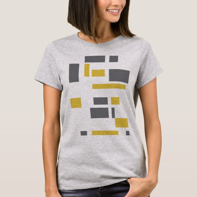 Modern, enkel, cool geometrisk gul grå mönster t shirt (Framsida)