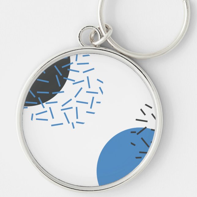 Modern, enkel, coola, abstrakt, grafik mönster rund silverfärgad nyckelring (Framsidan)