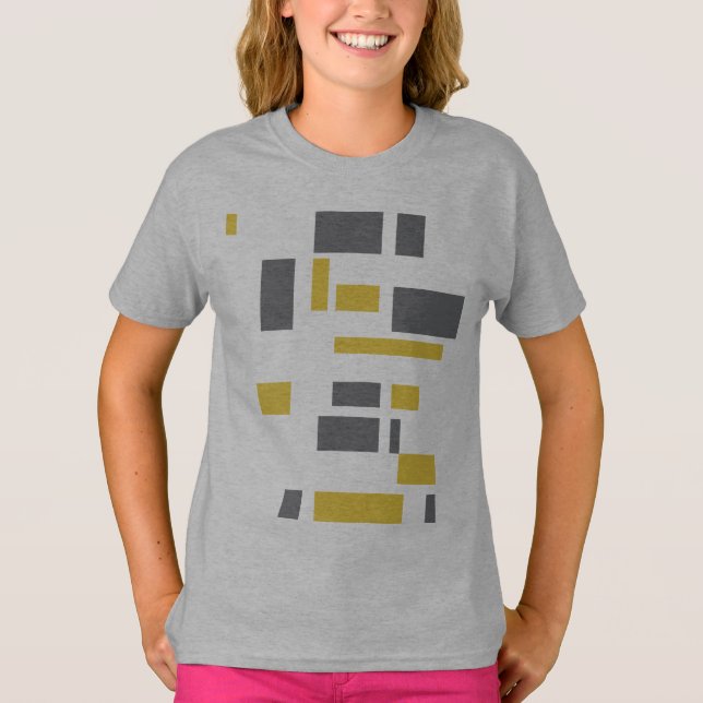 Modern, enkel, coola, geometrisk gult grått mönste t shirt (Framsida)