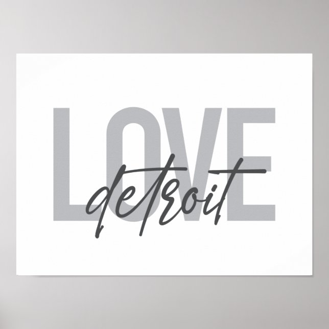 Modern, enkel, coola, stadsplanering Kärlek Detroi Poster (Framsidan)