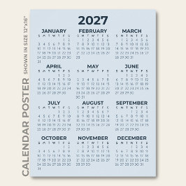 Modern Enkel Dammig Blå 2027 Kalender Poster