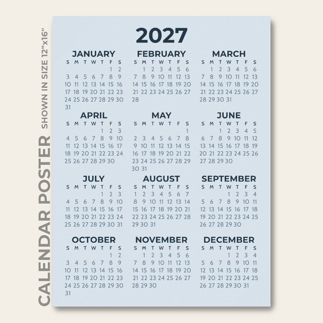 Modern Enkel Dammig Blå 2027 Kalender Poster (Skapare uppladdad)