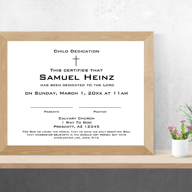 Modern enkel dedikationslicens för Kor2 Baby Brevhuvud (Modern Simple Cross2 Baby Dedication Certificate)
