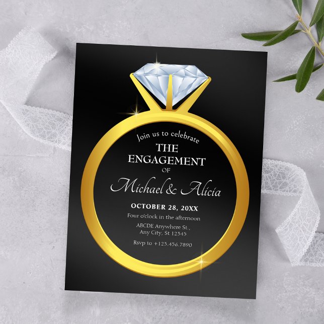 Modern enkel diamant ring förlovning inbjudningar (Skapare uppladdad)