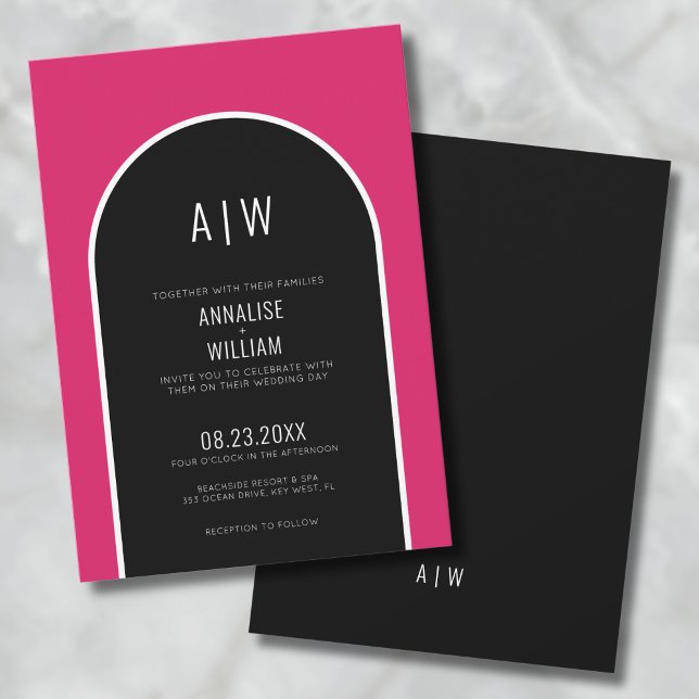 Modern enkel djärv Magenta Rosa Bröllop Inbjudningar (Modern Simple Bold Magenta Pink Wedding Invitation)