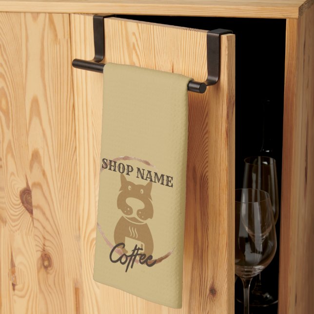 Modern Enkel DOG Kaffe Tea butik Kökshandduk (Thirds Fold)