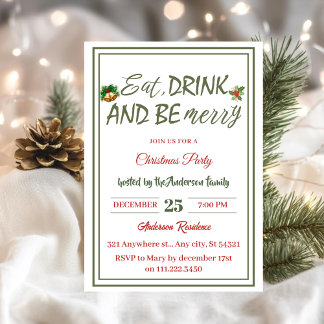 Modern enkel eat Drink BE God jul Party Inbjudningar