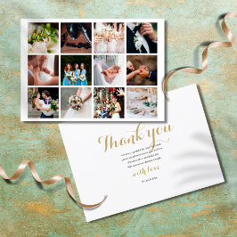Modern enkel Elegant 12 Photo Collage Bröllop Tack Kort