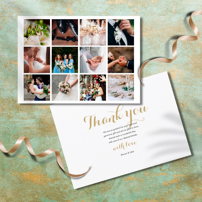 Modern enkel Elegant 12 Photo Collage Bröllop Tack Kort (Skapare uppladdad)