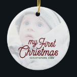 Modern enkel Elegant Baby första julfoto Julgransprydnad Keramik<br><div class="desc">Modern enkel Elegant Baby's First jul Photo Ceramic Ornament</div>