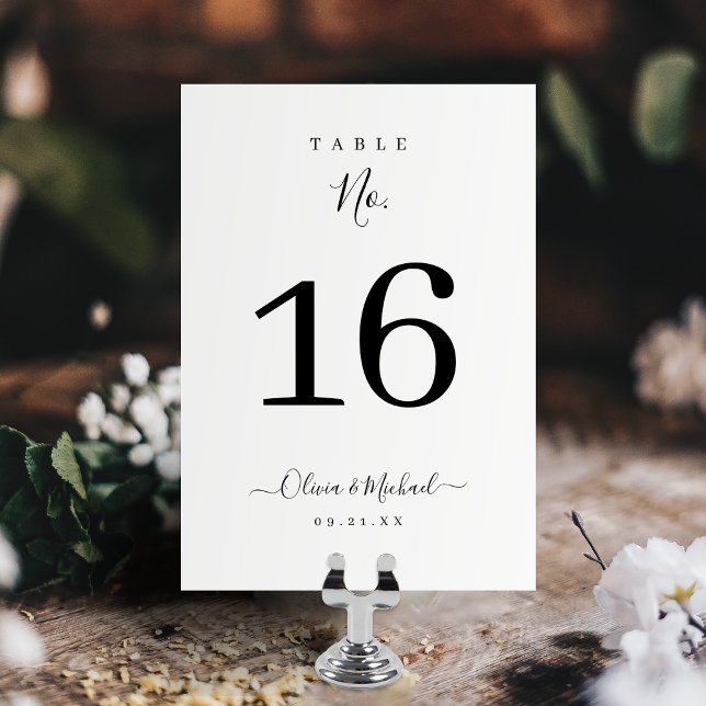 Modern enkel elegant bröllop bordsnummer (Modern simple elegant script wedding table number card)