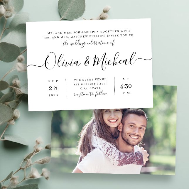 Modern enkel elegant bröllop inbjudningar (Modern simple elegant script wedding invitation)