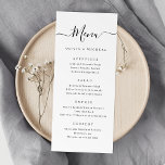 Modern enkel elegant bröllop meny<br><div class="desc">Modern skriptdesign i svartvitt,  med ett par som tillval på baksidan,  enkelt och elegant. Underbara bröllop-menykort för moderna bröllop och andra evenemang. Visa alla matchande delar i samlingen.</div>