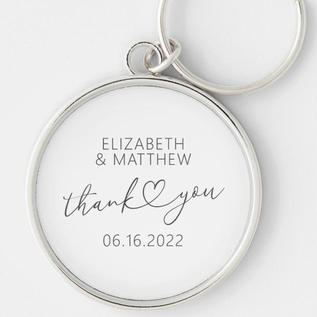 Modern enkel Elegant Chic minimalt hjärta Bröllop Rund Silverfärgad Nyckelring (Framsidan)