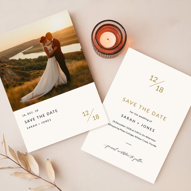 Modern enkel Elegant Chic Photo Bröllop Spara Datumet (Skapare uppladdad)