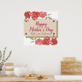 Modern enkel Elegant Chic Red Flowers Mors dag Poster