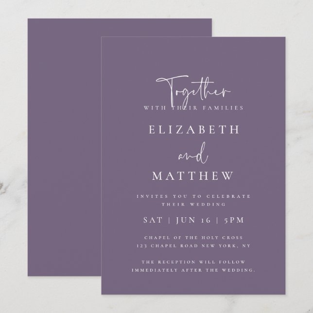 Modern enkel Elegant Chic Typografi Bröllop Inbjudningar (Fram/baksida)