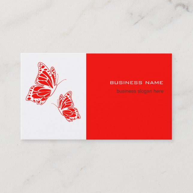 Modern enkel Elegant för Butterfly Red & White Visitkort (Framsida)