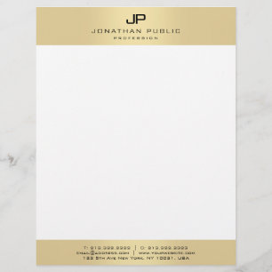 Modern Enkel Elegant Monogram Guld Och Vit Brevhuvud