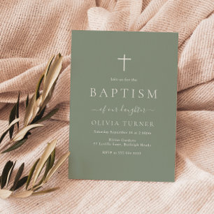 Modern enkel Elegant Sage Grönt Girl Boy Baptism Inbjudningar