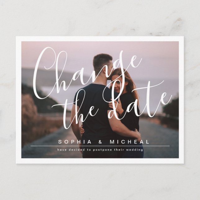 Modern enkel elegant skriptfoto för försening vykort (Framsida)