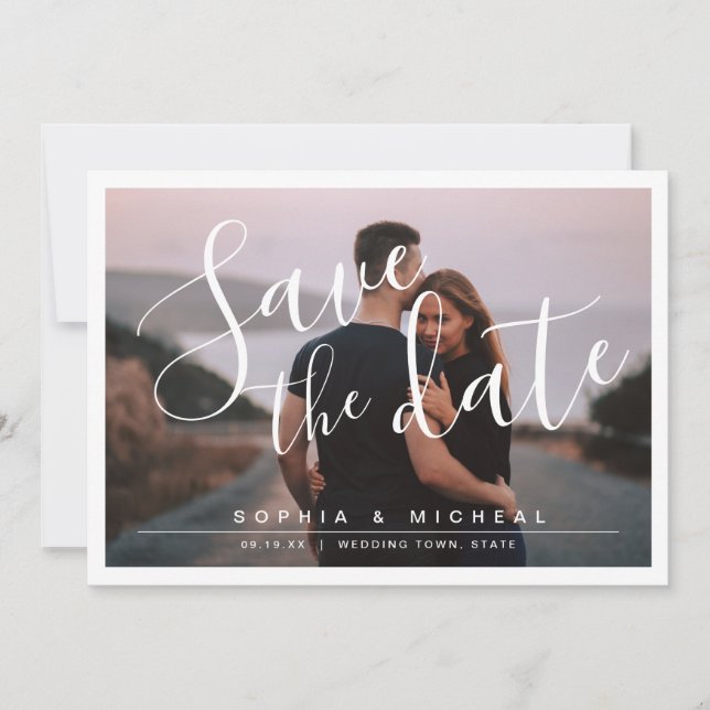 Modern enkel elegant skriptfoto spara datum datumet (Framsida)