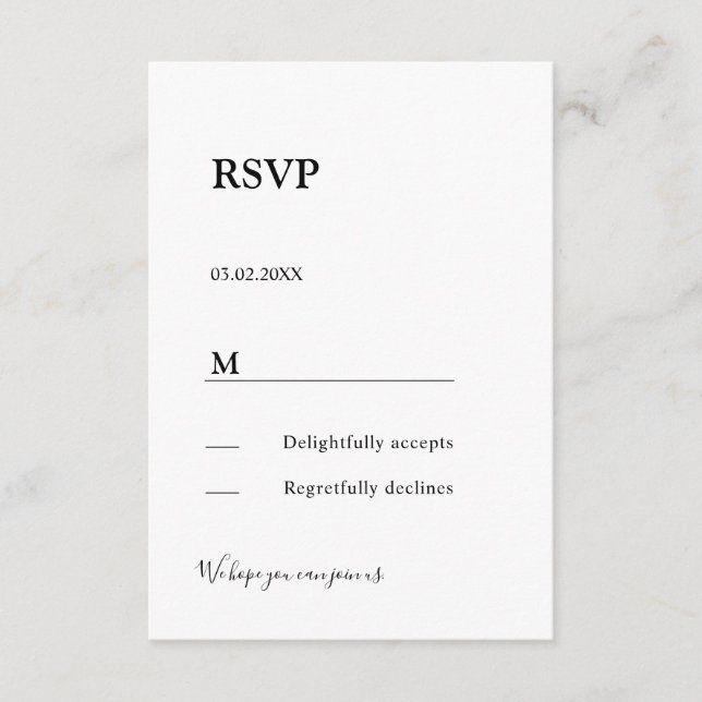 Modern enkel elegant svarskort RSVP-bifogad  Tilläggskort (Framsida)
