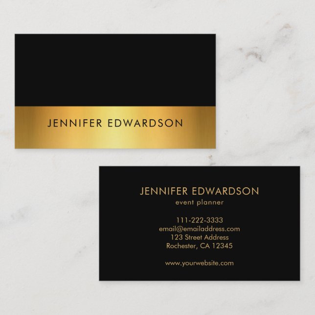 Modern enkel elegant svart guld professionell visitkort (Fram/baksida)