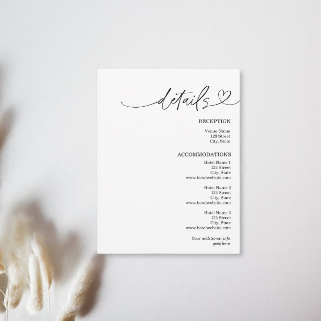Modern Enkel Elegant Svart och Vitt Info Tilläggskort (Modern Simple Elegant Black and White Info Enclosure Card)