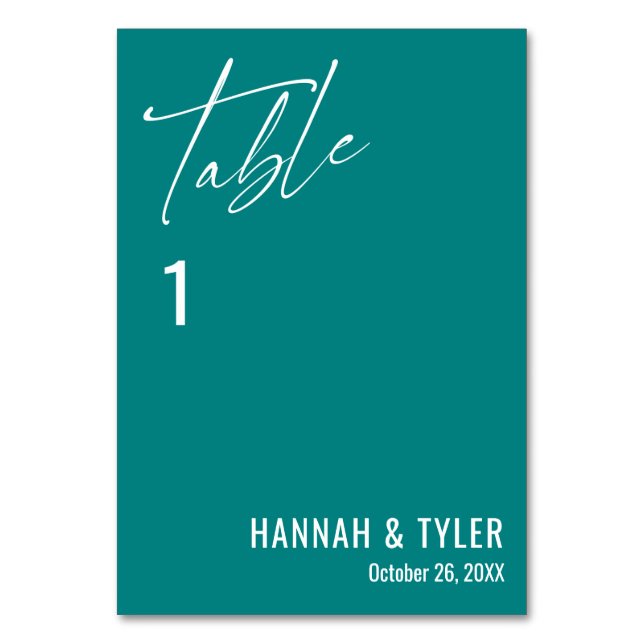 Modern enkel elegant teal bordsnummer (Framsidan)