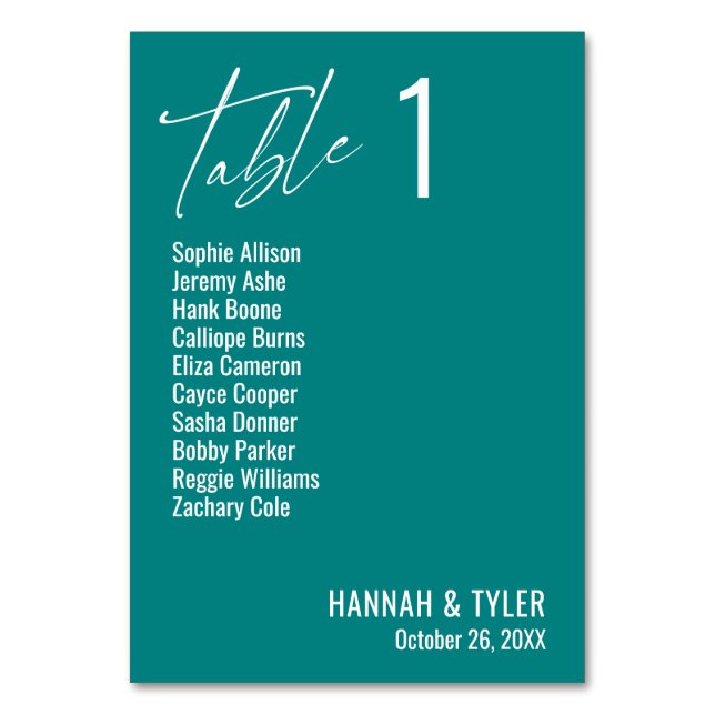 Modern enkel elegant teal bordsnummer (Framsidan)
