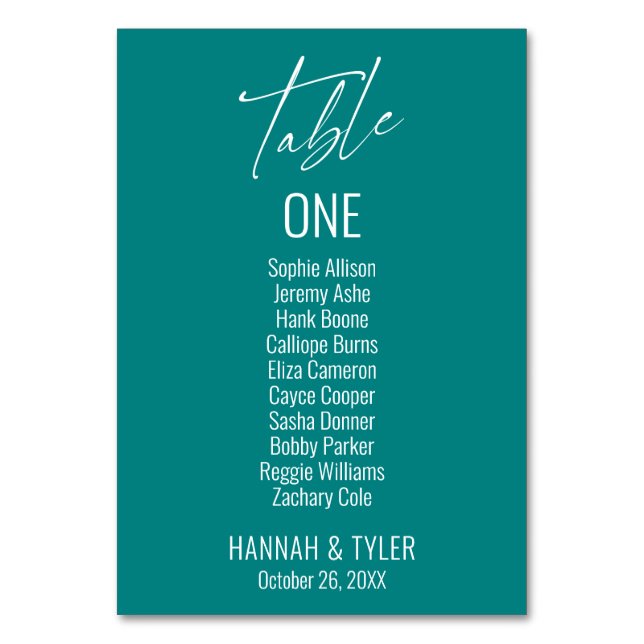 Modern enkel elegant teal bordsnummer (Framsidan)