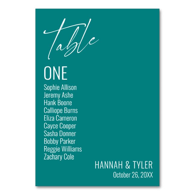 Modern enkel elegant teal bordsnummer (Framsidan)