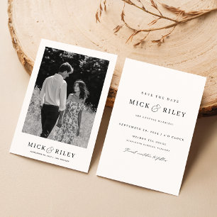 Modern Enkel Elegant Text & Foto Bröllop Spara Datumet