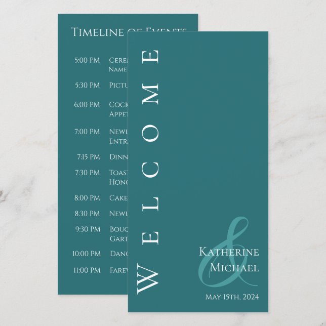 Modern enkel Emerald Grönt-Bröllopsprogram- (Fram/baksida)