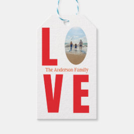 Modern enkel, enkel, röd, familjefärgad fotooval f presentetikett