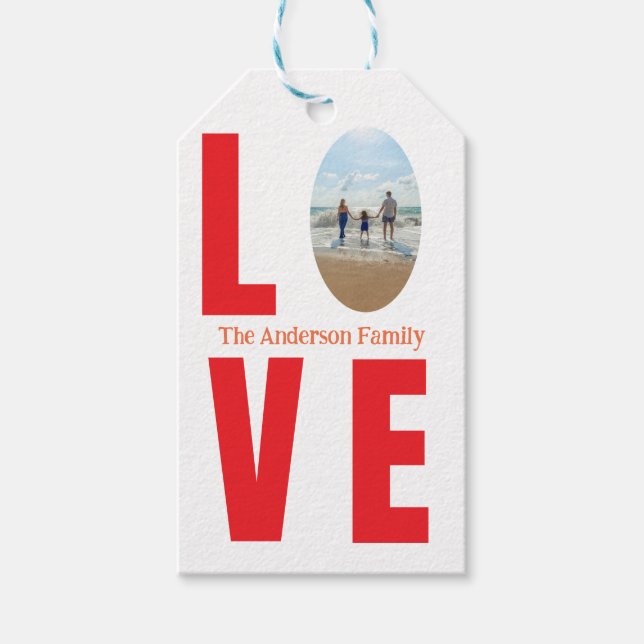 Modern enkel, enkel, röd, familjefärgad fotooval f presentetikett (Framsidan)