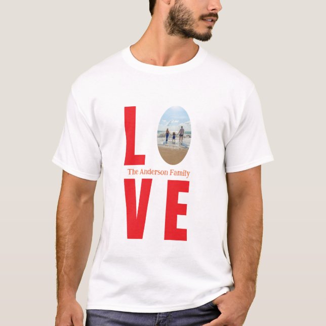 Modern enkel, enkel, röd, familjefärgad fotooval f t shirt (Framsida)