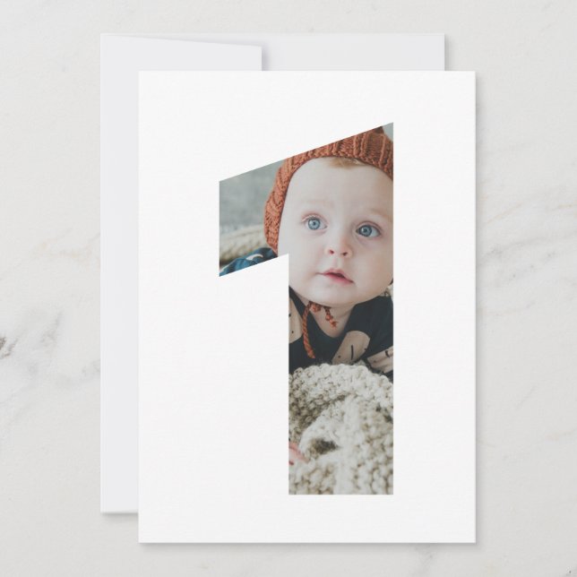 Modern enkel ett foto 1:a födelsedagen ANPASSNINGS Inbjudningar (Framsida)