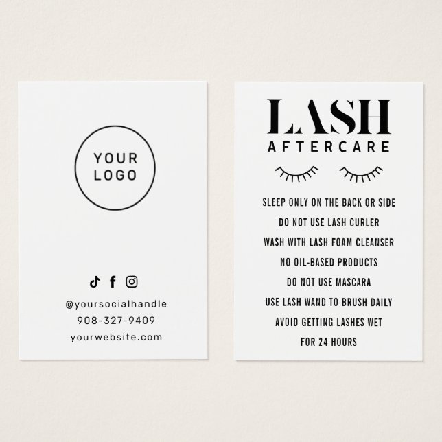 Modern enkel Eyelash Extensions Lash Aftercare Bu Visitkort (Framsida & baksida)