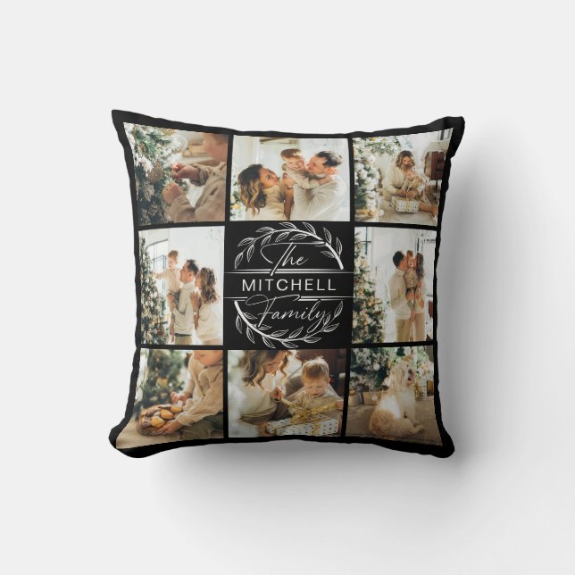 Modern enkel familjefoptosamling | Monogram Gift Kudde (Framsida)