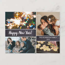Modern Enkel Familjefoto Collage Gott Nytt År Helg Vykort