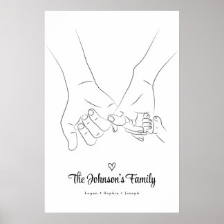 Modern enkel Family Holding Hand Line Art Poster