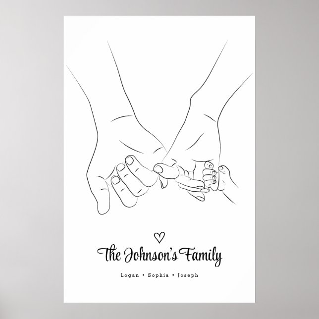 Modern enkel Family Holding Hand Line Art Poster (Framsidan)